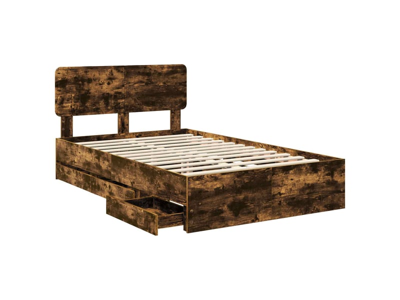  Lit double- lit adulte -  cadre de lit chêne fumé 120 x 200 cm bois d’ingénierie  - Conforama D