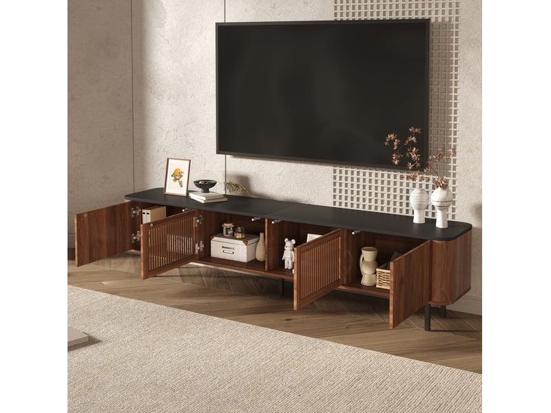  Meuble tv bas 190 x 35 x 45 cm en mdf et panneaux de particules, noyer et noir  - Conforama D