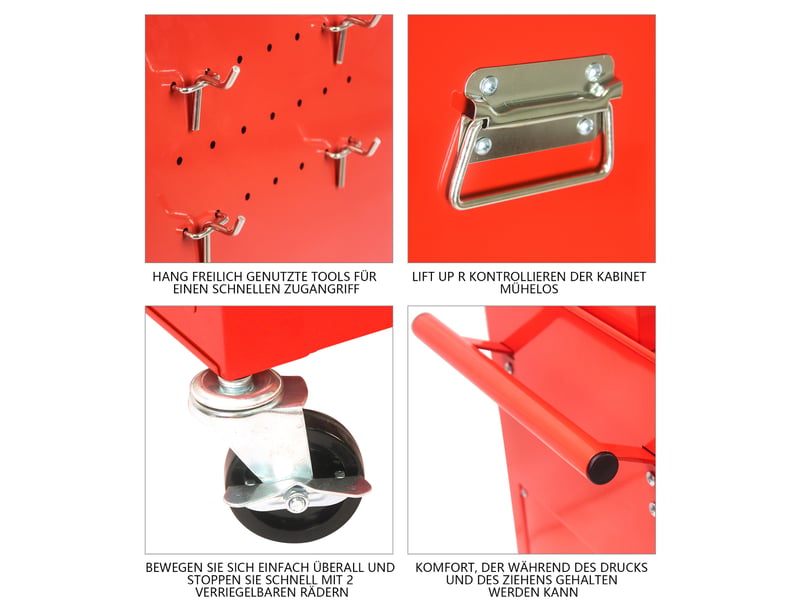  Meuble de rangement à 6 tiroirs avec verrouillage et roulettes pour garage et atelier en acier rouge  - Conforama C