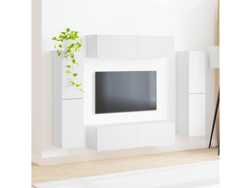  Ensemble meuble tv - banc tv - meuble de rangement 8 pcs blanc bois d'ingénierie  - Conforama D