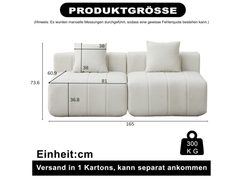  Canapé modulable en velours chenille à 2 coussins symétriques – salon, chambre, bureau et réception  - Conforama C