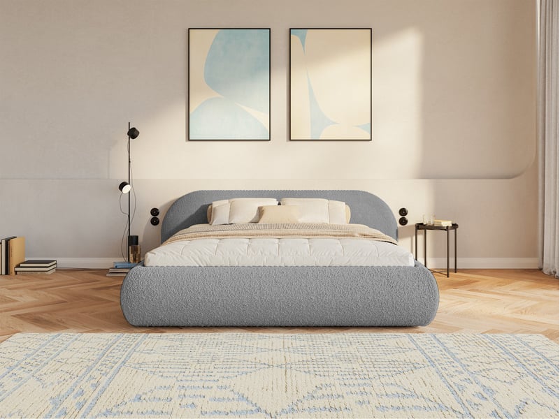  Selsey shels - lit rembourré - 200x200 cm - bouclé gris Shels Low - Conforama B