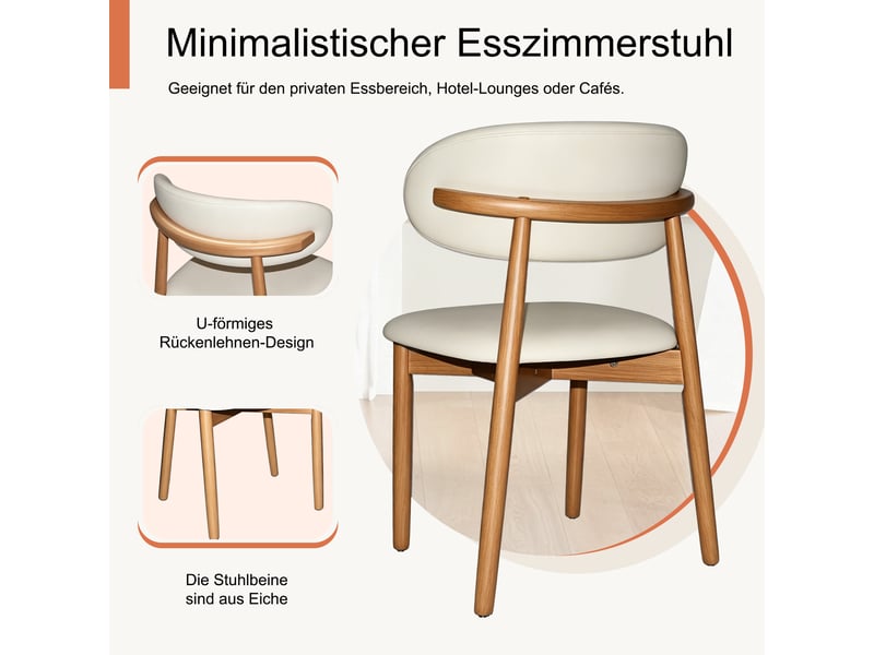  Chaise de salle à manger en bois massif naturel ergonomique dossier courbé pieds bois antidérapants lot de 2  - Conforama E