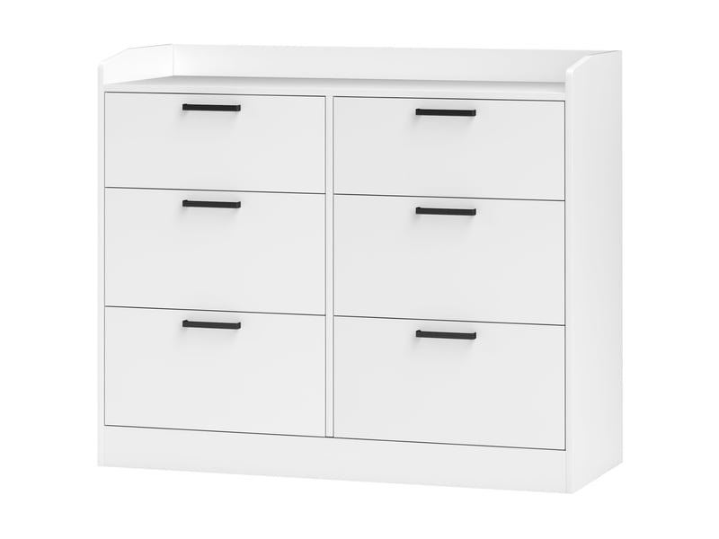  Commode en bois à 6 tiroirs, bords relevés et poignées en forme de u, 100 x 40 x 88 cm, blanche  - Conforama B