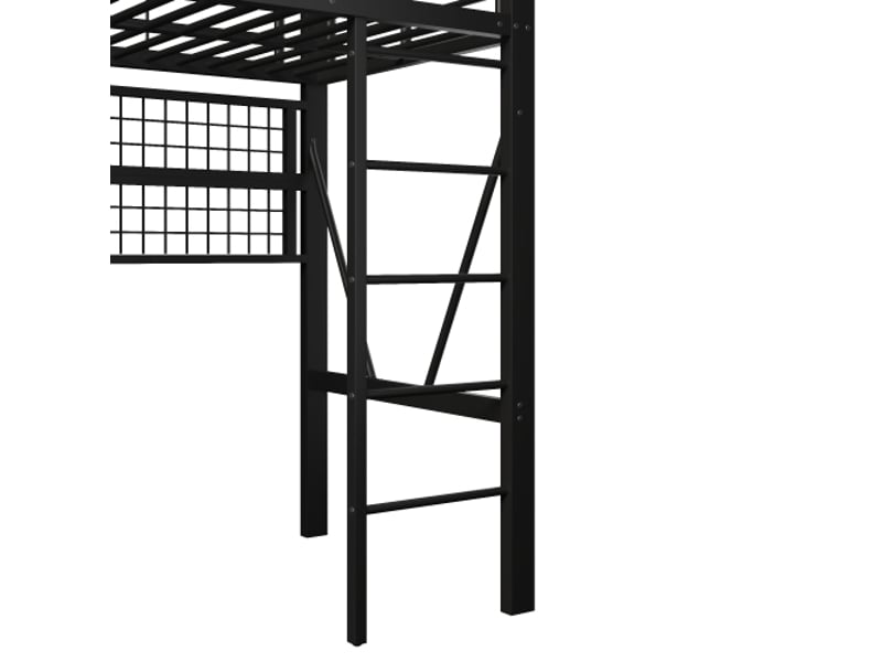 Lit mezzanine 90x200 cm métal noir – cadre & rangements: étagères ...