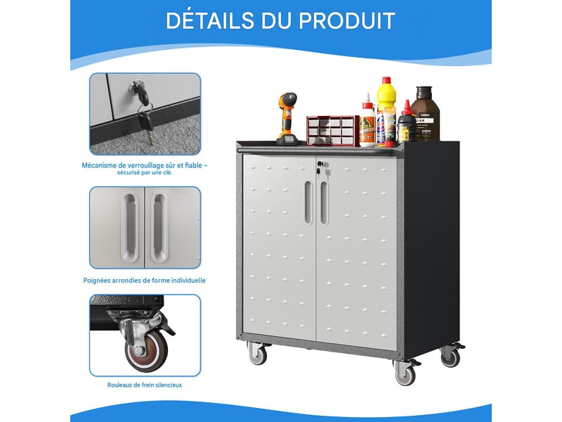  Armoire d'atelier à roulettes en métal noir et gris 75.01 x 42 x 88.01 cm T3237P359355 - Conforama E