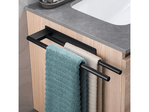 Double rod serviette support, acier inoxydable double arm self-adhésive wall mounted serviette support, suitable pour salle de bain kitchen, noir