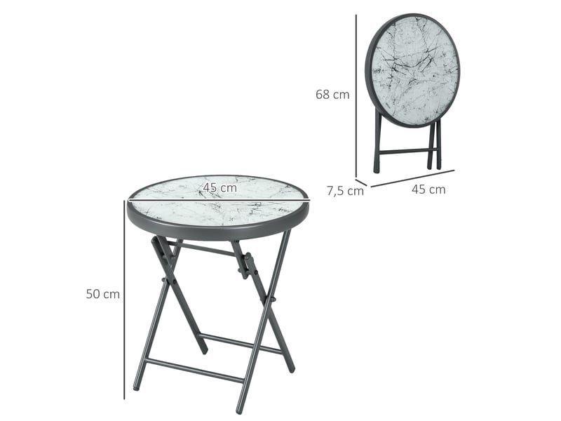 Table basse pliante table d'appoint pliante plateau effet marbre en verre trempé structure métal ronde ø45 x 50 cm blanc  - Conforama E
