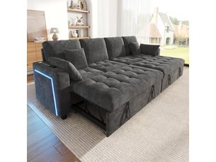 Canapé d'angle convertible 4 places 262,5x140x89 cm en chenille, canapé-lit avec 2 couchages escamotables, dossier réglable, led, usb type-c -gris