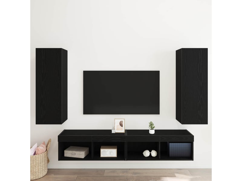  Meuble tv - banc tv - meuble de rangement mural 2 pcs chêne noir bois d'ingénierie  - Conforama D