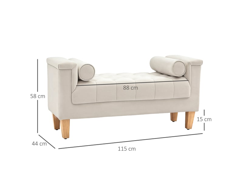  Banquette vintage 115x44x58 cm avec accoudoirs, revêtement chenille, bois, beige  - Conforama E