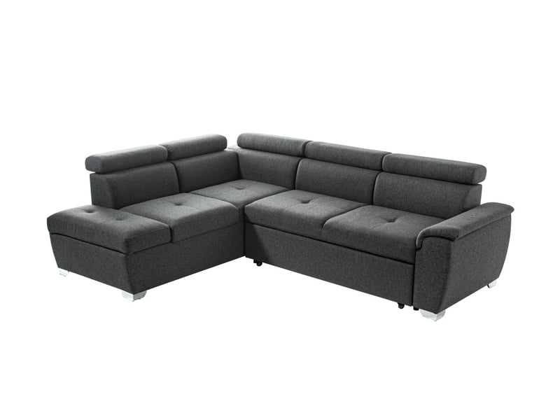 Canapé d'angle convertible paola 4 places avec coffre en tissu - gris foncé - angle gauche PAOLA - Conforama A