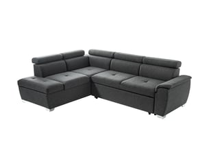Canapé d'angle gauche convertible LOUNGITUDE PAOLA 4 places Tissu gris avec coffre de rangement