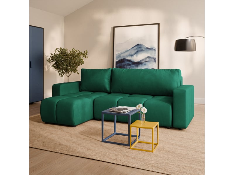  Canapé d'angle ramil, tissu peluche vert bouteille  - Conforama B