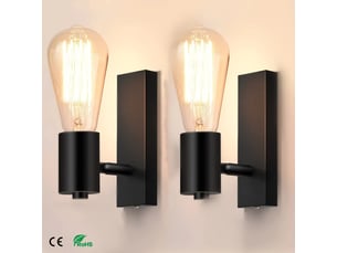 Lot de 2 appliques murales industrielles noires e27, spots muraux orientables et rotatifs pour chambre, salon et cuisine, noir, avec ampoule