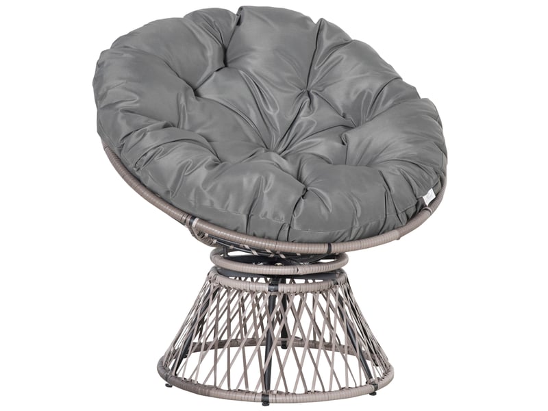  Fauteuil papasan rotatif 87 x 97 x 86 cm – gris – résine tressée, coussin épais et pied réglable en acier  - Conforama B