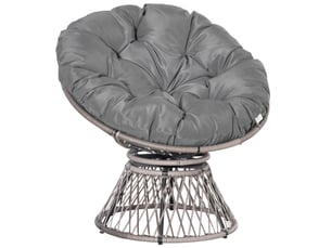 Fauteuil papasan rotatif 87 x 97 x 86 cm – gris – résine tressée, coussin épais et pied réglable en acier