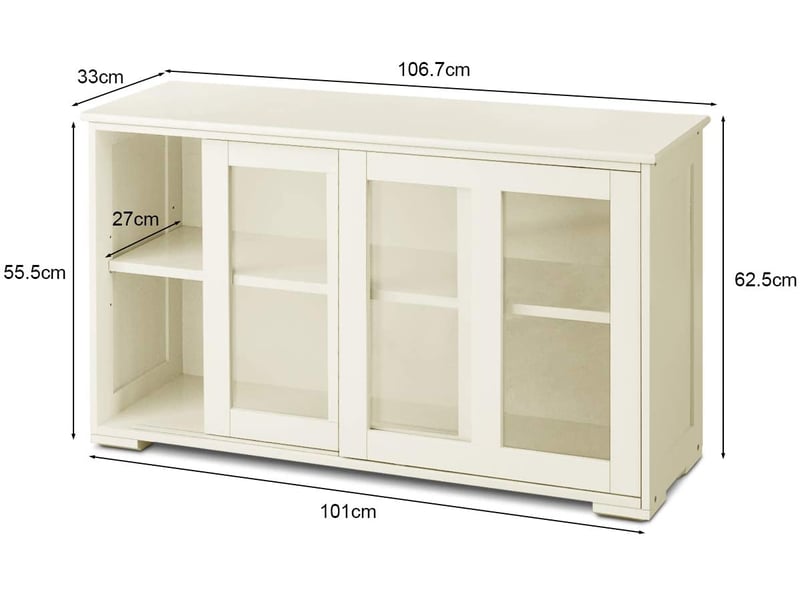 Costway buffet commode bas avec 2 etagères, tablette hauteur réglable, 106,5 x 33 x 62,5 cm, beige (porte verre)  - Conforama F
