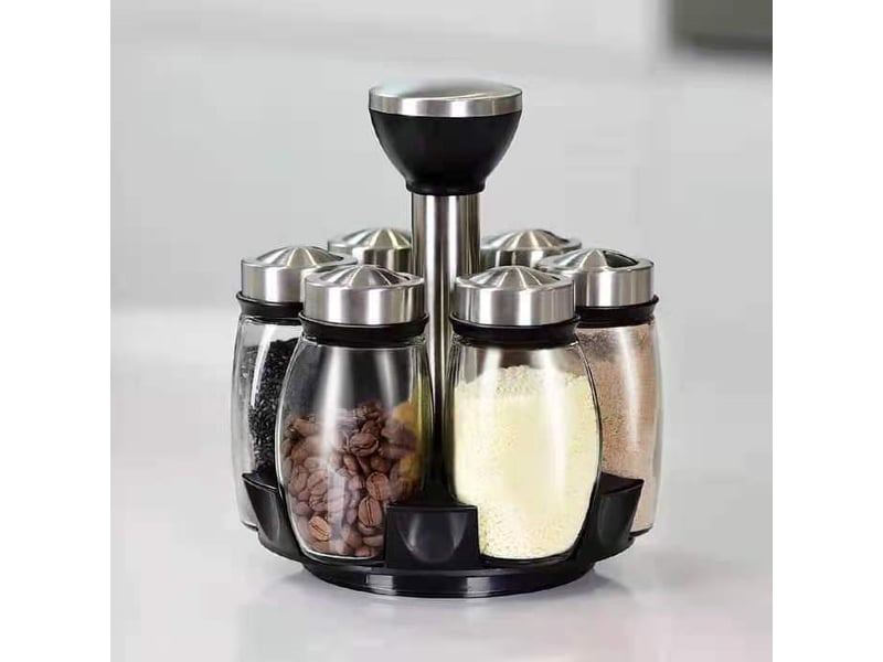 Porte-épices en pots de verre 6 rotatif 360°15x17.5cm - Conforama C