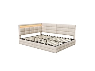 Lit avec rangement 140x190 cm <strong></strong>  <strong></strong> coloris beige
