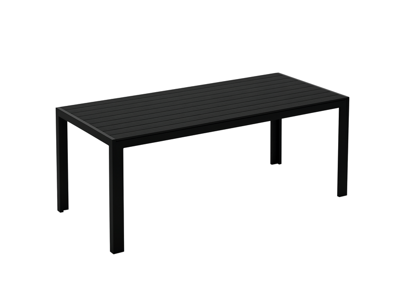  Table jardin plastique 190x84,5x72 cm, intempéries, aspect bois, antidérapante, buffetcampingbalconterrasse, noire.  - Conforama A