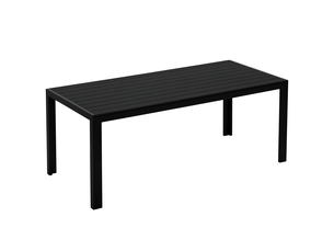 Table jardin plastique 190x84,5x72 cm, intempéries, aspect bois, antidérapante, buffetcampingbalconterrasse, noire.