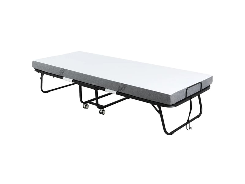 Lit d'appoint pliant,200x75x42,5 cm,avec roulettes,acier,blanc et noir - Conforama A