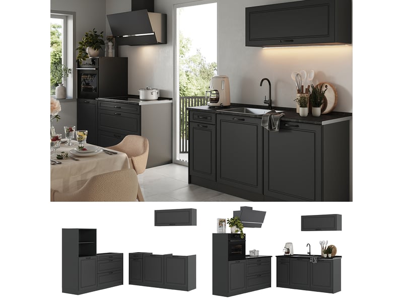  Vicco cuisine, anthracite campagneanthracite, 160cm plan de travail marbre  - Conforama D
