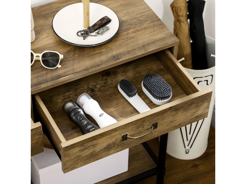  Table console table d'appoint d'entrée industriel dim. 100l x 35l x 76h cm avec 2 tiroirs et 1 plateau aspect bois  - Conforama D