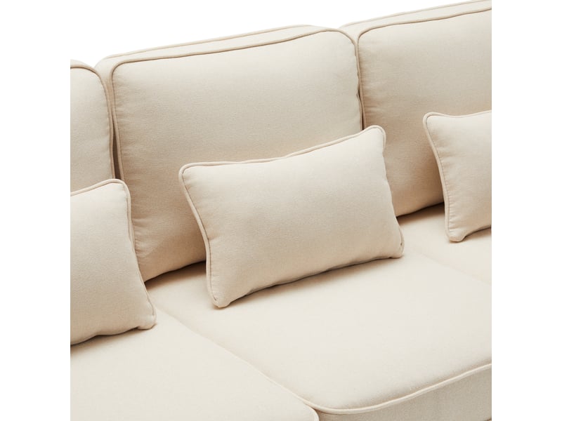 Canapé droit 264x83x87cm, canapé de style simple avec poches d'accoudoirs et 4 coussins, 4 place, tissu lin beige - Conforama R