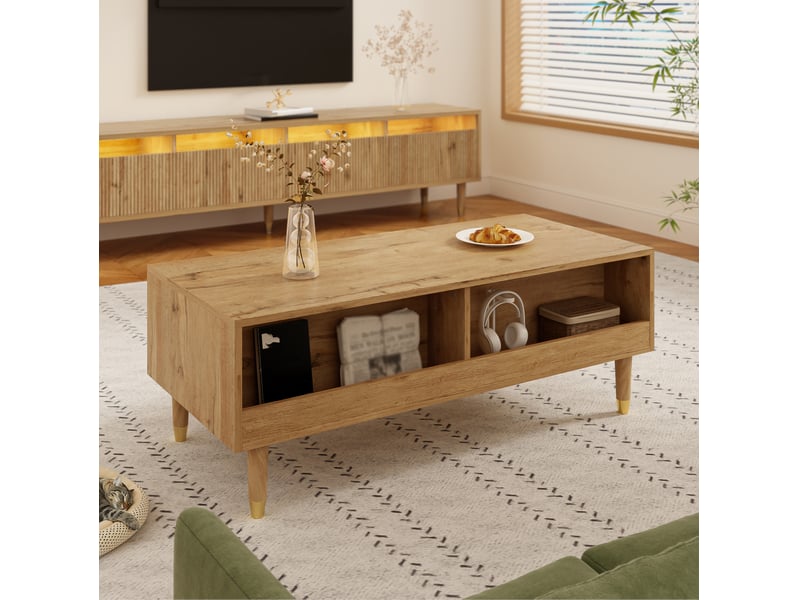  Table basse tcqpz led 110 x 50 x 40 cm avec 2 tiroirs bois mdf  - Conforama E