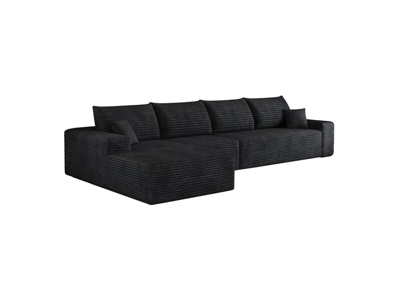  Canapé d'angle modulable compressé 4 places avec chaise longue, en velours côtelé noir  - Conforama D