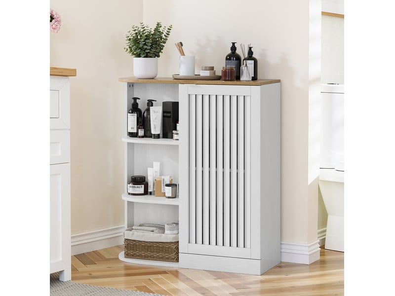  Meuble d'angle 68x25x76 cm, meuble salle de bain, 1 porte, design moderne et simple, rangement, mdf, blanc et chêne  - Conforama D