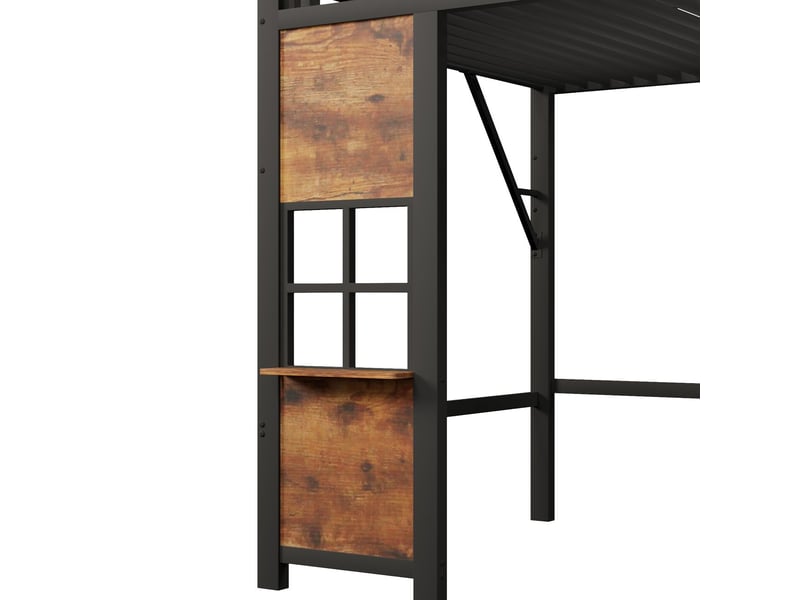  Lit mezzanine 140 x 200 cm cadre en fer échelle de rangement rangement ouvert sous le lit design fenêtre barrière de sécurité noir  - Conforama D