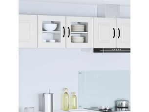 Meuble mural de cuisine, cabinet en verre mural 2 pc blanc bois d'ingénierie
