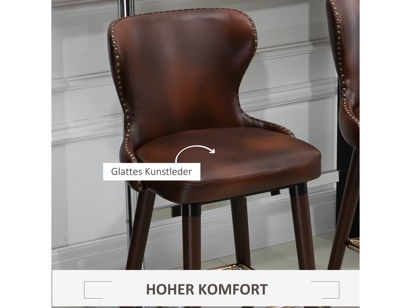  Tabourets de bar lot de 2 avec dossier et repose-pieds - lpospi - structure métal et pieds bois, simili cuir marron  - Conforama C