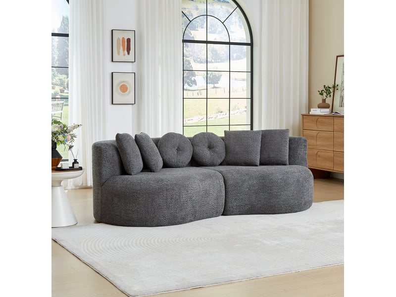  Canapé modulable 3 places 223x79x109 cm, 6 coussins anthracite, arrondi sans accoudoirs, tissu en chenille, gris  - Conforama D