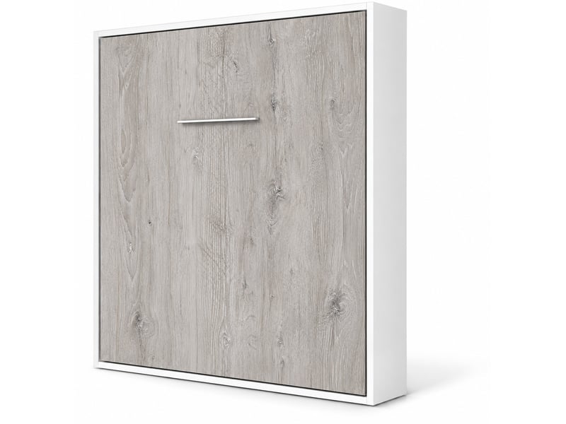  Lit escamotable vertical kola – seulement 34,5cm de profondeur, le confort d’un vrai lit-90x200-cadre blanc-façade chêne gris  - Conforama A