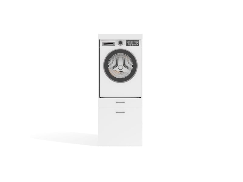 Pola 2S - Meuble de salle de bains pour lave-linge/sèche-linge - 2 tiroirs, étagère - Blanc - Conforama D