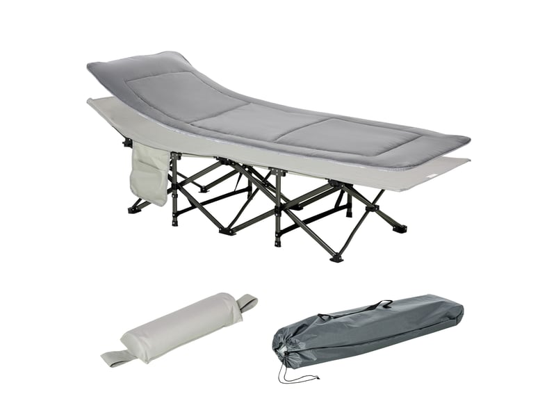  Lit de camp pliable et rembourré avec poche de rangement, 188 x 64,5 x 53 cm, gris clair  - Conforama A