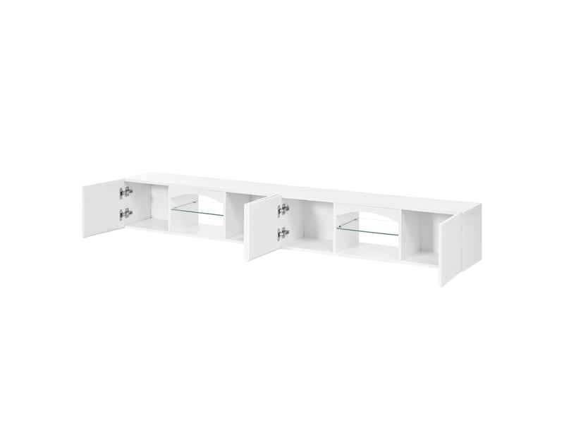  Meuble tv bas 4 portes avec led pilotée par application 200x30x28 cm blanc brillant  - Conforama R