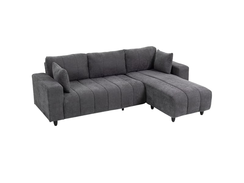 Canapé d'angle modulable 242 cm, canapé 4 places en l avec méridienne réversible, 2 oreillers, tissu aspect lin, gris - Conforama B