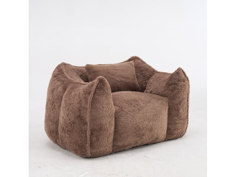  Fauteuil poire géant 123x97x73 cm avec coussin en fausse fourrure kaki  - Conforama A