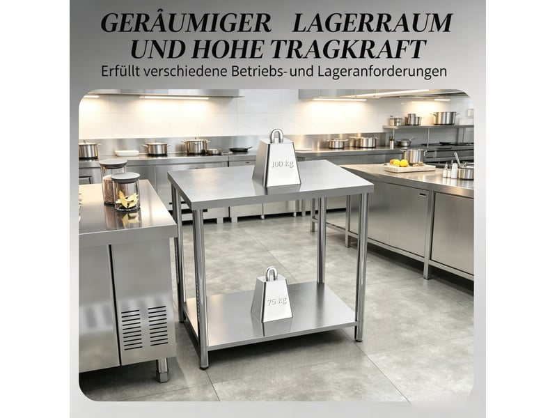  Desserte de travail polyvalente en acier inoxydable argenté 90 x 60 x 86 cm, 2 niveaux à pieds réglables  - Conforama D
