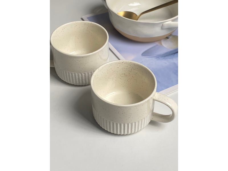  Tasse à café, émail moucheté blanc sable, 400 ml  - Conforama E