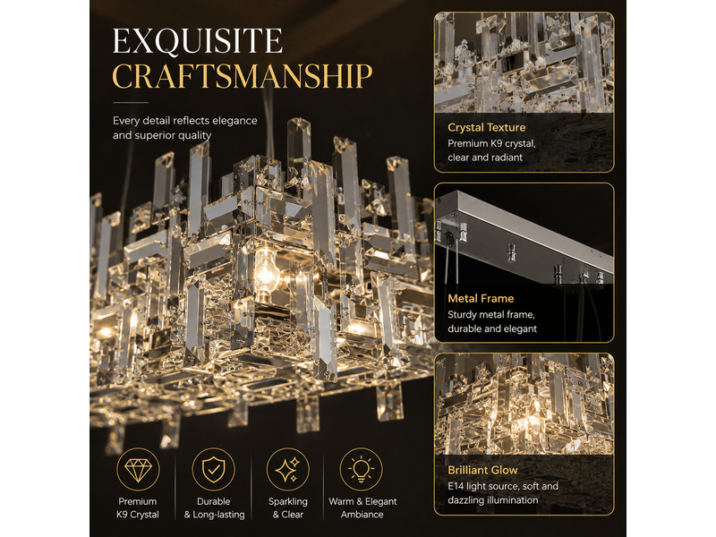  Lustre carré en cristal style italien b – éclairage 3 couleurs ASLED-778 - Conforama E