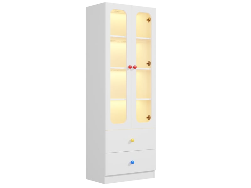  Vitrine 4 niveaux avec 2 tiroirs, éclairage led rgb contrôlable par application et poignées en céramique, meuble pour collections, jouets ou figurines - chambre enfant OPULERANE TRADING LTD - Conforama A