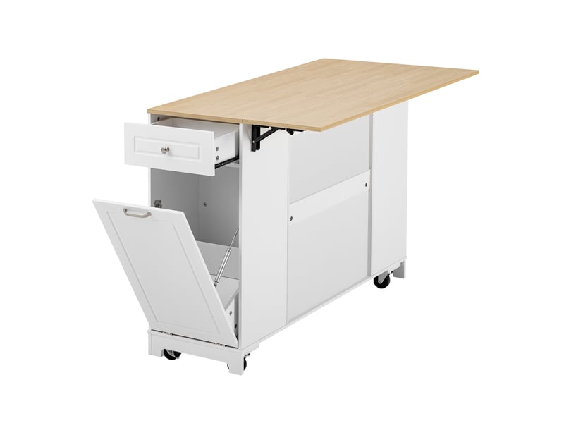  Îlot de cuisine mobile 131,8 x 40-70 x 93,3 cm, plateau extensible, prises, usb-c, blanc Jamama eleni - Conforama R