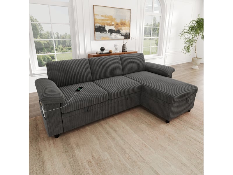  Canapé d'angle convertible 214x138,5x89 cm coloris gris  - Conforama E