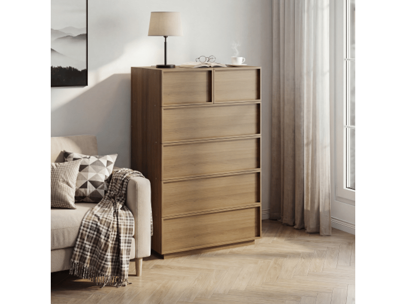  Commode 6 tiroirs moderne en chêne – armoirependerie en bois, meuble de rangement et coiffeuse, 80×48×127 cm  - Conforama B